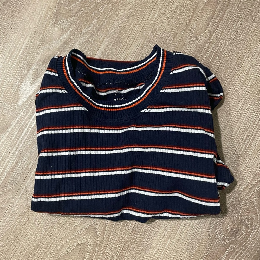 long sleeve navy striped shirt